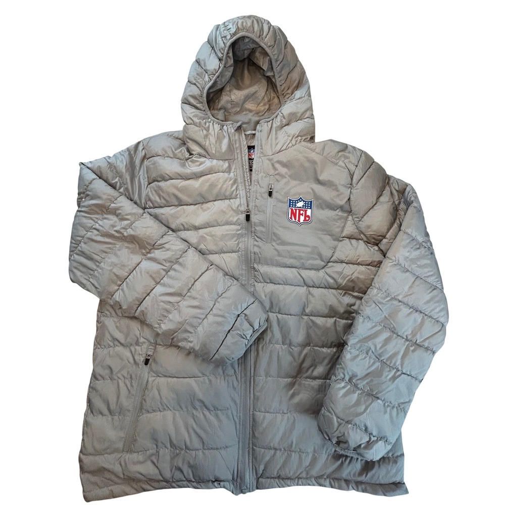 NWT NFL Official Shield Gear‎ Parka Puffer Silver Hooded Coat Jacket Size Large